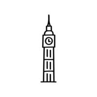 This is a graphic with a hand drawn line, showing a simple doodle style icon of the famous Big Ben clock tower, located in London, England vector