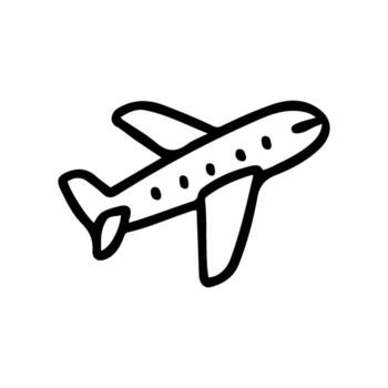 mano dibujado avión toma vuelo, presentando varios ventanas sencillo negro líneas en un blanco antecedentes crear un fácil a utilizar icono para viajar, aerolíneas, o aventuras vector