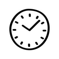 A hand drawn doodle of a clock is presented. The graphic shows the time with thick black lines for the outline and pointers vector