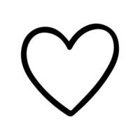 A simple black heart is outlined in a hand drawn style. The minimalist icon represents love, affection, and connection through its basic shape vector