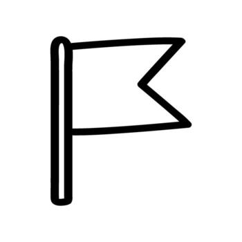 A simple, single line drawing illustrates a flag on a pole. The pennant style flag has a notched end. Drawn with a hand sketched, doodle style vector