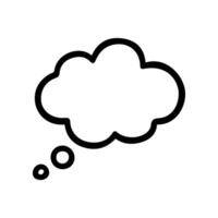 Black outline of a simple thought cloud with connected bubbles trailing down. White fill inside. Hand drawn line art design for graphic design vector