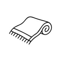 An illustration shows a partially rolled blanket or carpet. It has fringe on one end and is drawn with a simple hand drawn, line art style vector