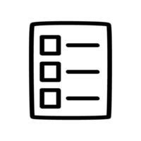 Hand-drawn style checklist icon shows three squares next to three short horizontal lines. This represents a list of tasks with boxes to check off as they are completed vector