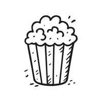 Cartoon style shows a container full of popcorn. The food is represented with a simple outline and some extra details to give it movement vector