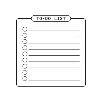 Minimalistic style to do list icon features several blank lines with empty circular checkboxes, ready to be filled, in a simple hand drawn line design vector