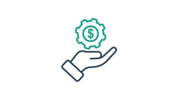 Compensation icon animated. hand with gear and dollar. animated icon related to motivation. suitable for user interface, provide visual feedback and more. alpha channel, transparent background video