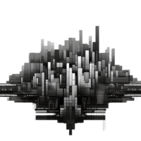 A black and white image of a city with skyscrapers png