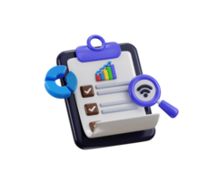 Checklist icon with graphs and magnifying glass png