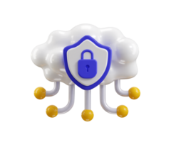 Cloud computing icon on protect shield with padlock icon 3d render concept of cloud security, data security, network security computer virus protection icon illustration png