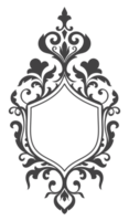 Shield frame, vintage scroll pattern, classic vintage border decoration, transparent background png