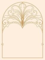 Art Deco curved frame, gold line border, vintage style, abstract leaves vector