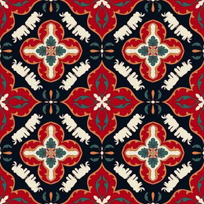 Red seamless elephant fabric pattern, wallpaper, elephant pattern carpet