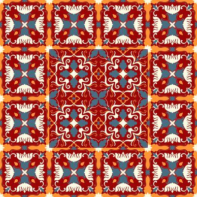 Seamless box pattern, red abstract floral pattern, carpet pattern
