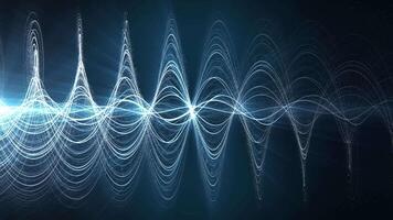 Abstract science fiction background with twisted structure made of bright lines and particles. DNA shaped form animation with soft glow effect and shiny blue rays of light. Seamless VJ loop , 4K 60fps video