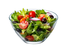 A salad in a glass bowl on a transparent background png