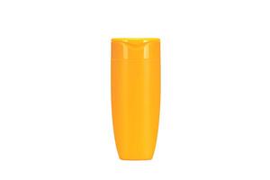 Yellow Blank Label Shampoo Bottle on White Background photo