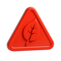 Red glossy 3D danger icon with cracked leaf symbol or drained battery, triangle or octagon design, soft shadows, signifying urgent environmental impact png