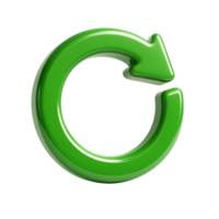 Smooth glossy 3D green arrow in loop shape, representing renewable systems and sustainability, with circular form and realistic shadows png