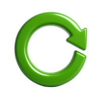 Reflective green circular arrow icon in 3D recycling loop design, with soft plastic sheen and shadows, symbolizing environmental progress and green systems png