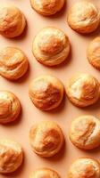 Baked small cakes on plain surface. Gluten free sweet treats. Low carb pastries. Homemade bakery items. photo