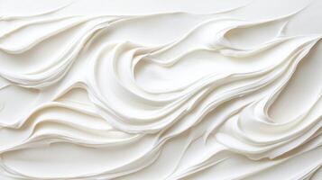 White frosting swirls background. Creamy dessert topping texture. Sweet gluten free low carb backdrop. Food concept. Delicious frosting waves. photo