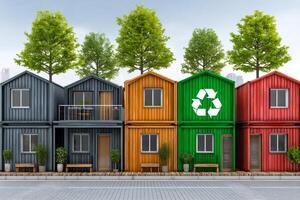Eco friendly houses made from recycled shipping containers promoting sustainability photo