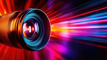 Creative lens with vibrant light streaks showcasing photography and motion effects at night photo