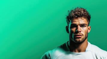 Strong athletic male portrait with dramatic lighting showcasing intense expression and fitness photo