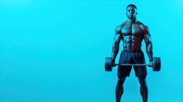 Muscular man lifts dumbbell in a well-lit workout space during an afternoon fitness session focusing on strength and bodybuilding techniques photo