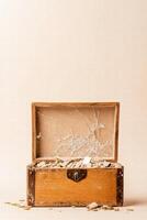 Symbolizing inheritance complications through a minimalist broken treasure chest representation photo