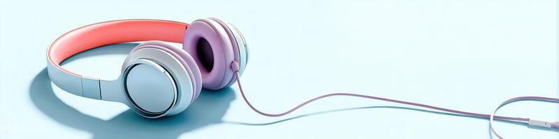 Whimsical broken pair of headphones in bright colors designed for creative expression and copy space photo