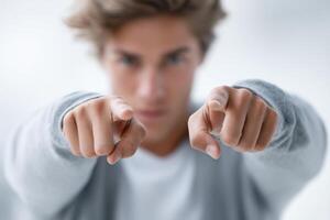 Tense confrontation between parents and teenager highlighted by gestures and frustration photo