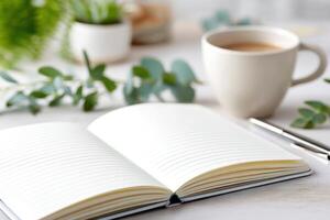Exploring emotions through journaling in a tranquil workspace for clarity and reflection photo