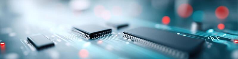 Exploring the intricate beauty of circuit boards and electronic components with vibrant colors and imaginative design photo