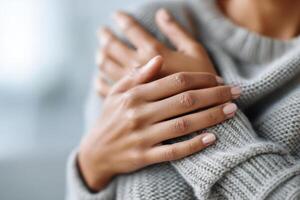 Close-up of hands offering emotional support in a gentle and inviting atmosphere for connection photo