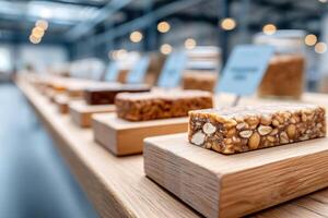 Creative energy bar production displayed in a modern workshop with branding potential photo