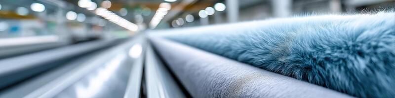 Dynamic illustration of artificial fur production showcasing diverse materials in a factory setting photo