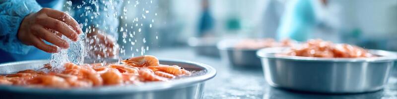 Processing shrimp in a bright factory environment with efficient workflow and focus on hygiene photo