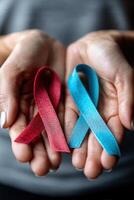 Hands hold bright athletic ribbons in a motivational sports setting photo