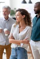 Diverse team respectfully addresses management issues in a collaborative office setting photo