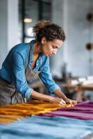 Creative expression in a vibrant fabric workshop with colorful materials photo