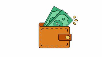 Wallet with money animation on white screen video