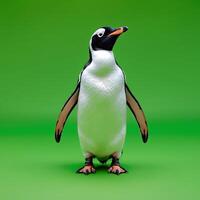 A Single Chinstrap Penguin Standing on a Green Screen Background photo