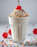 Delicious Vanilla Milkshake with Whipped Cream and Sprinkles photo