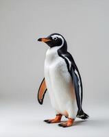 Elegant Chinstrap Penguin Portrait Against a Neutral Background photo