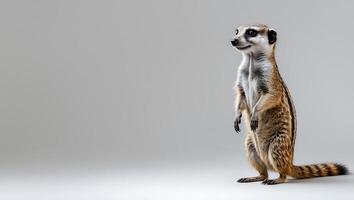 A Majestic Meerkat Standing Tall Against a Gray Background photo