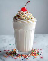 Delicious Vanilla Milkshake Topped with Whipped Cream and Sprinkles photo