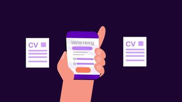 Animation of searching for jobs through online listings, representing the job hunting process video