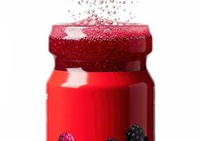 A bottle of raspberry flavored drink with blackberries photo